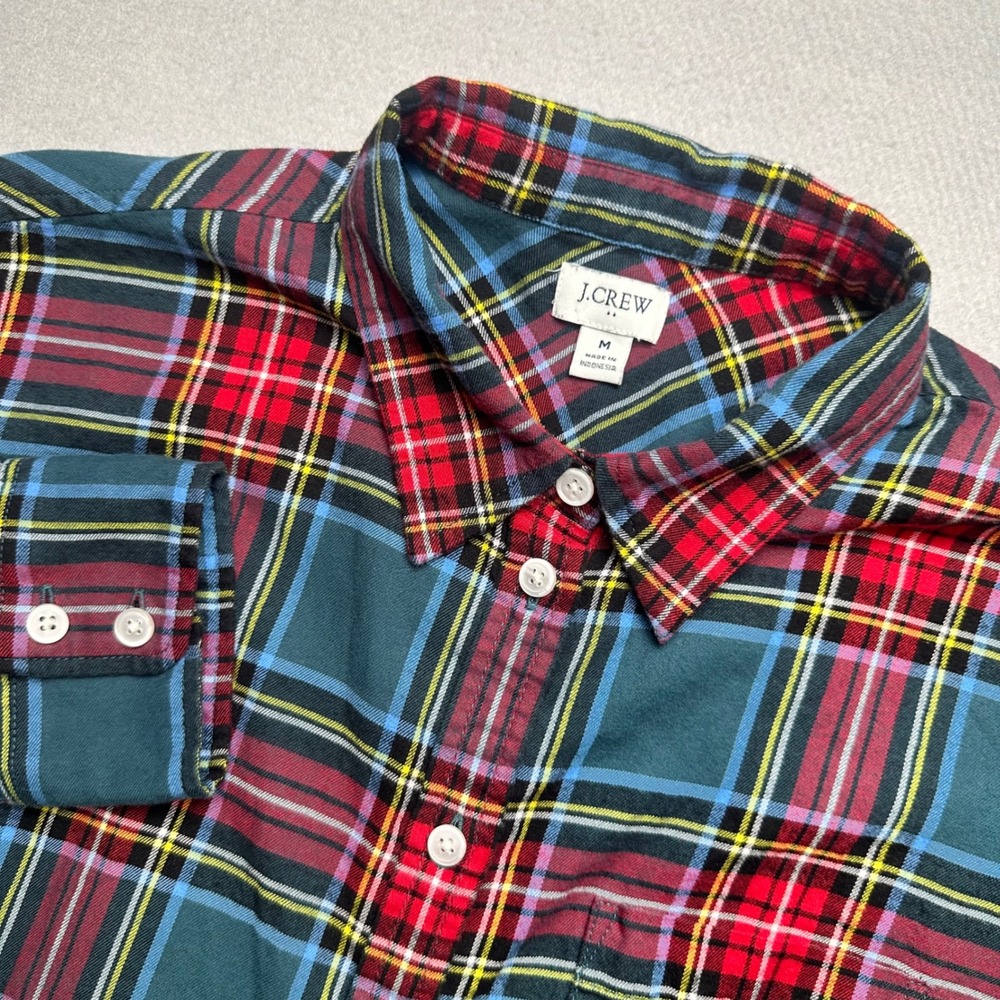 J.Crew Plaid Button Down Shirt Mens M Green Red Blue CC242 Cotton Long Sleeve